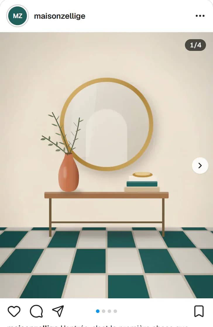Aperçu Instagram d'un carrousel de Maison Zellige dans l'éditeur de post.